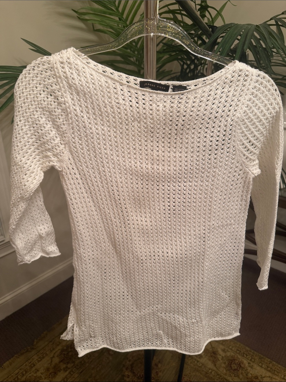 JEANNE PIERRE White Open-Knit Cowl/Turtleneck Sweater